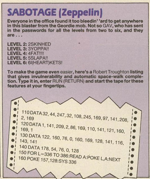 A page of POKE cheats from Zzap!64